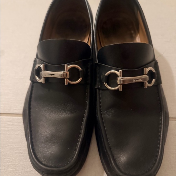 Salvatore Ferragamo Black Leather Slip-On Loafers